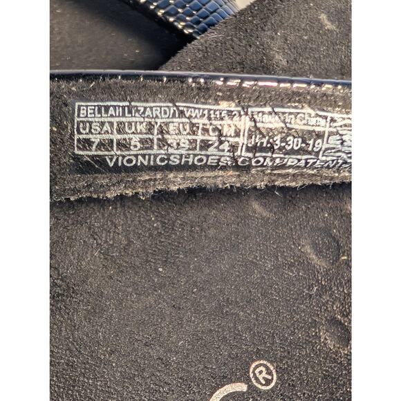 VIONIC Bella Toe Post Flip Flop Sandals with Bow Black Lizard Reptile Women's 7 - Picture 12 of 15